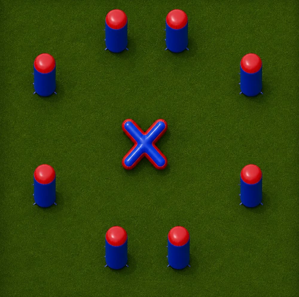 Last Stand — top-down view of a 9 bunker GellyBall field