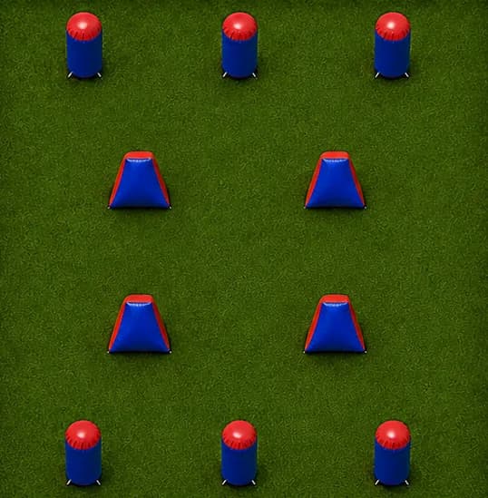 Open Lanes — top-down view of a 10 bunker GellyBall field