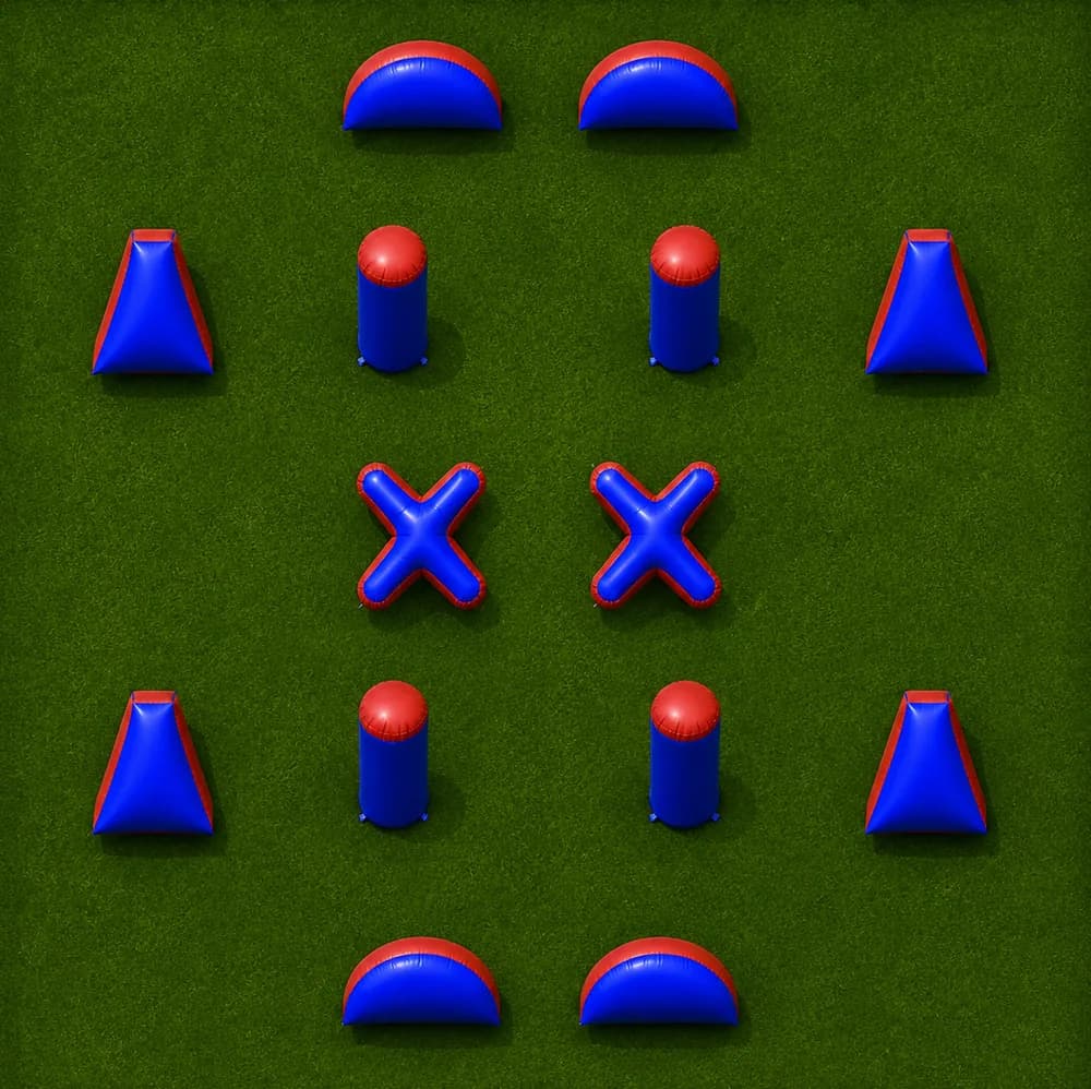 Foxholes — top-down view of a 14 bunker GellyBall field