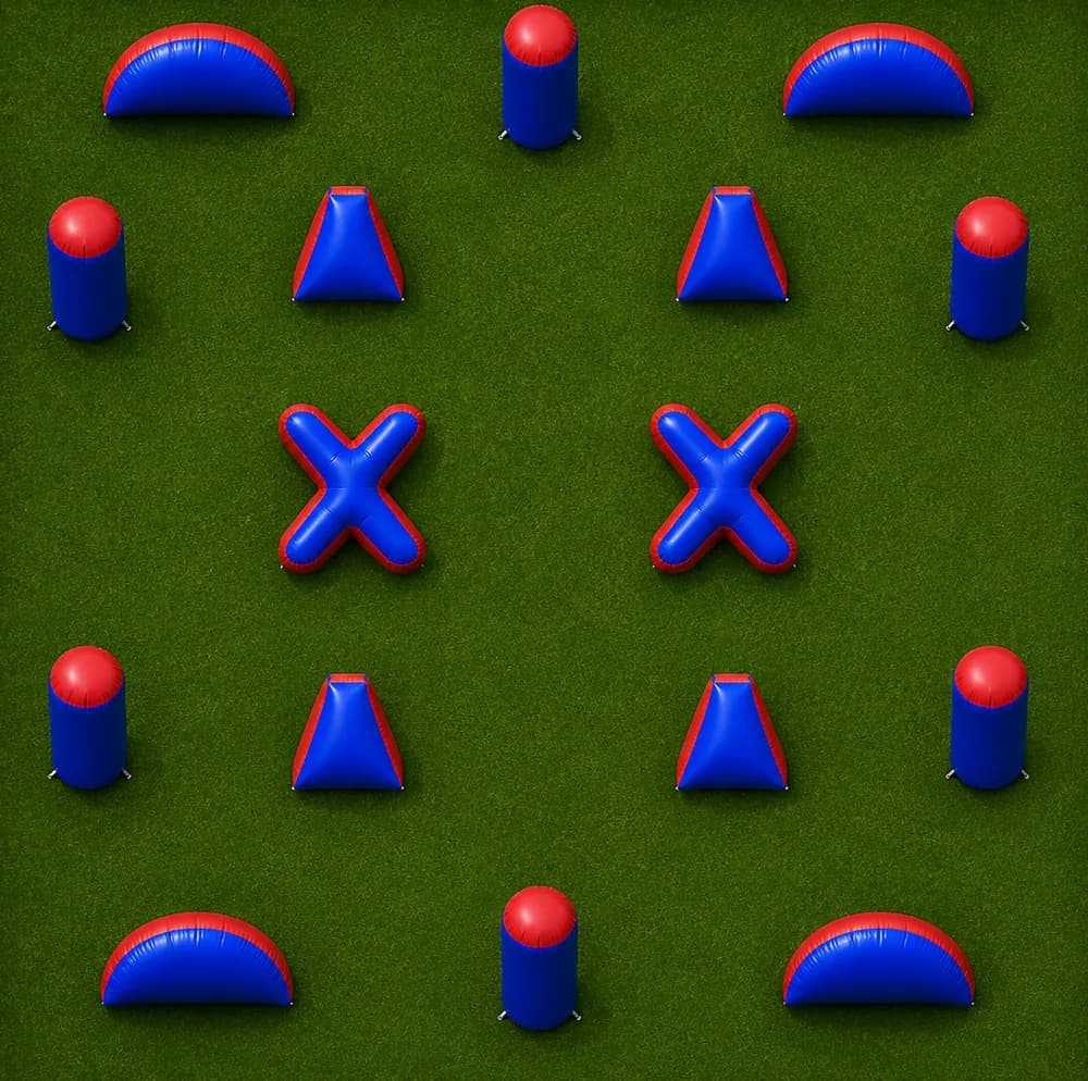 The Gauntlet — top-down view of a 16 bunker GellyBall field